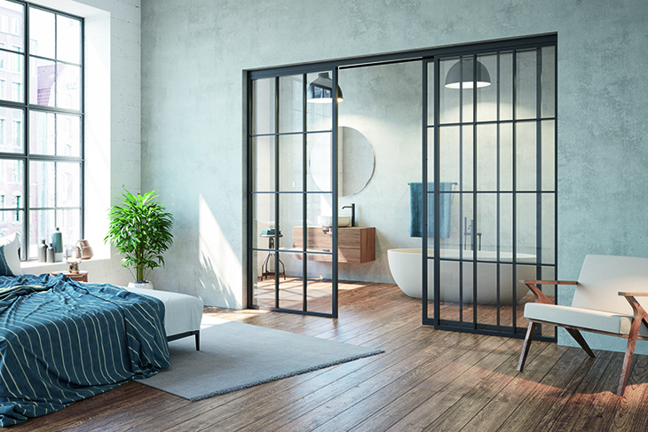 Индустриален стил за жилищни помещения от Hörmann - плъзгащи се врати с лофт дизайн от стомана и стъкло